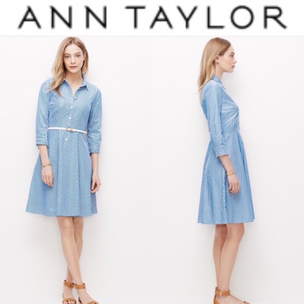 STRIPED FULL SKIRT SHIRTDRESS Ann Taylor Sz 12 (L)